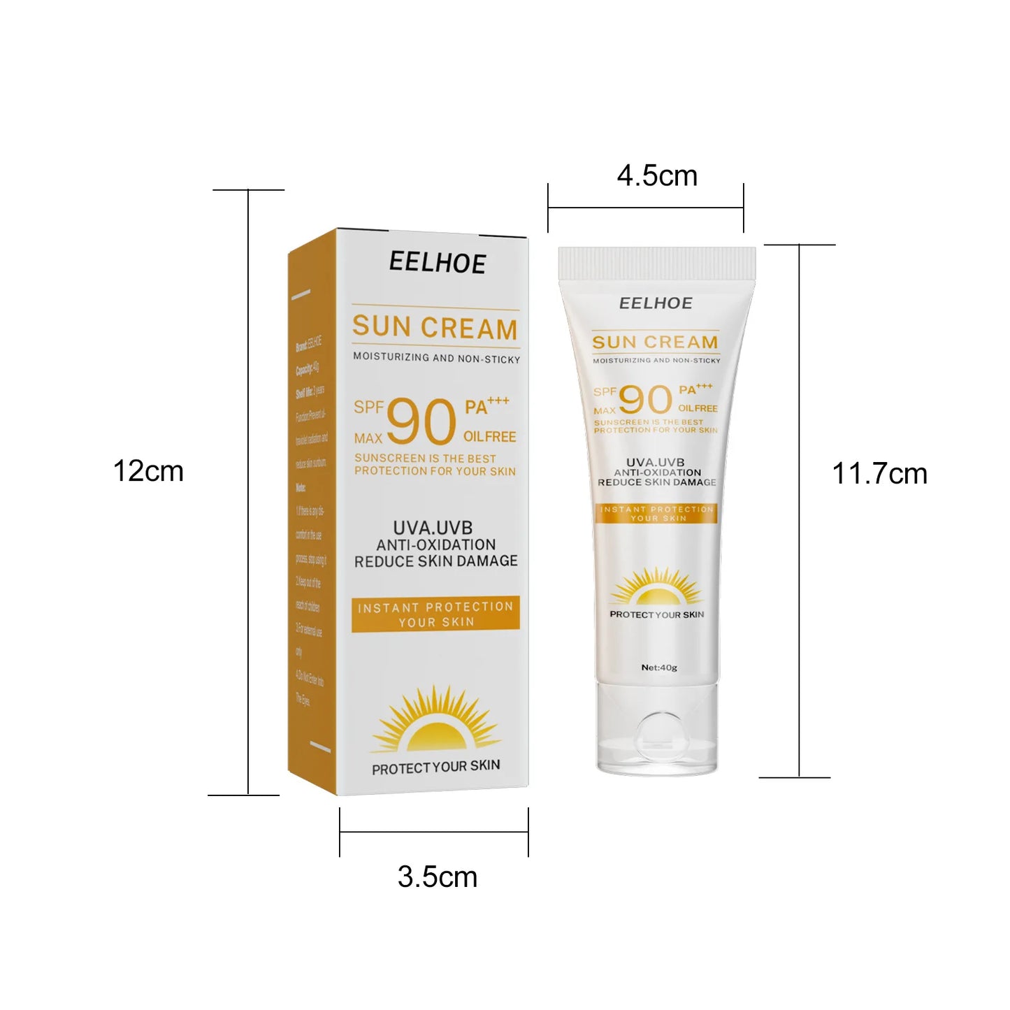 EELHOE Protetor Solar Spf 90 Creme Solar Clareador para Rosto Corporal, Controle de Oleosidade e Hidratante Facial