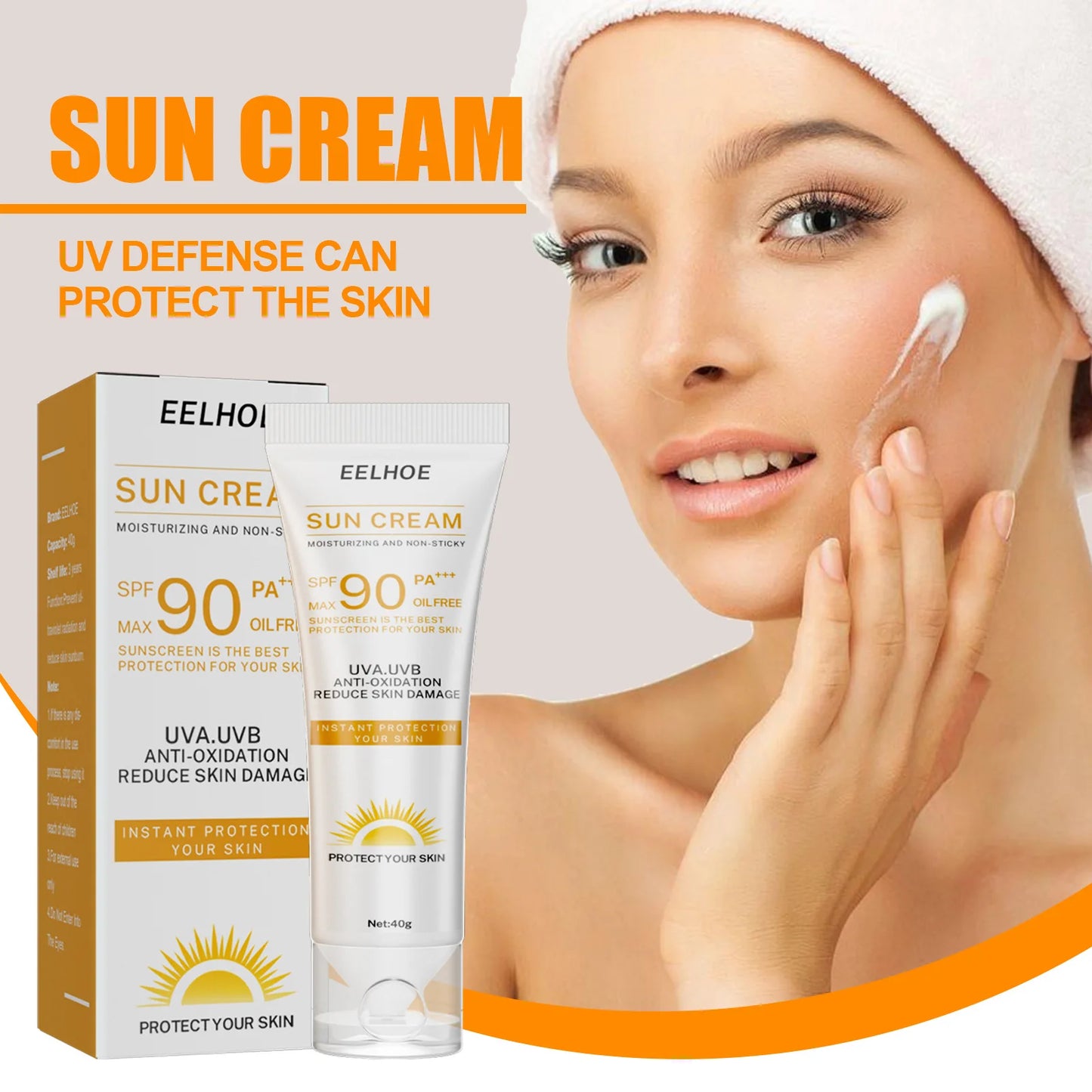 EELHOE Protetor Solar Spf 90 Creme Solar Clareador para Rosto Corporal, Controle de Oleosidade e Hidratante Facial