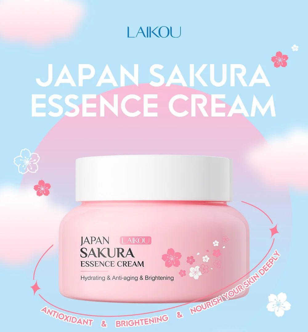 Creme facial hidratante e firmador coreana Laikou. Essência creme facial flor de cerejeira Japonesa.